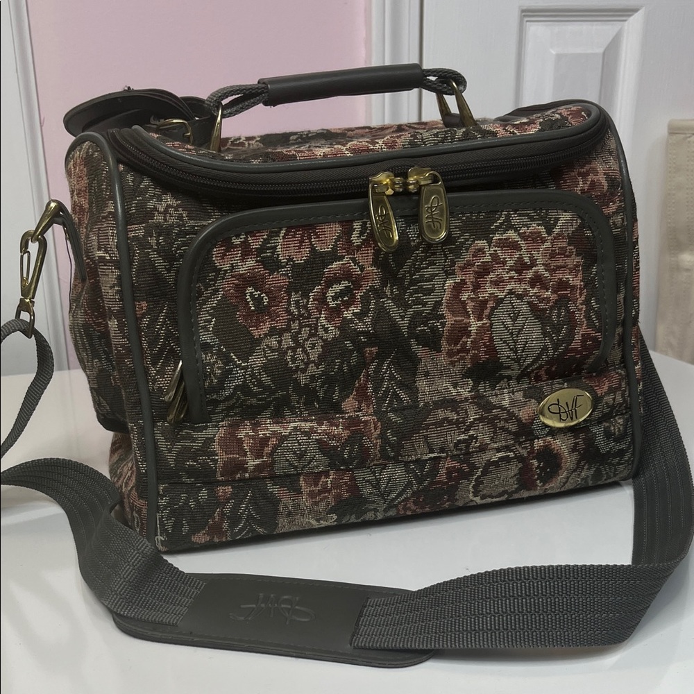 DVF Travel Bag Dark Floral Tapestry Vintage Train Case